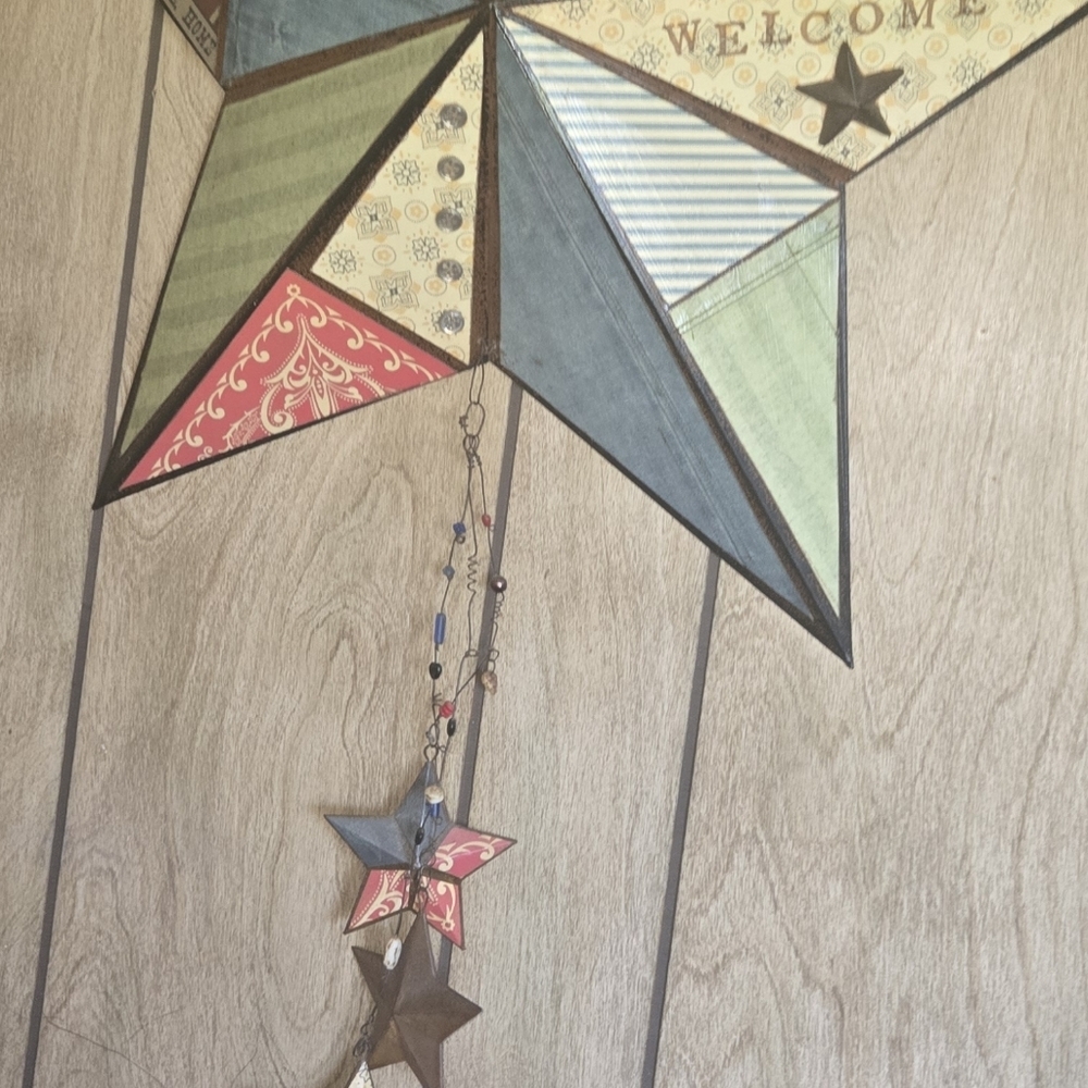 Vintage Farmhouse-style Barn Star Calico Galvanized Welcome Sign - Picture 3 of 7